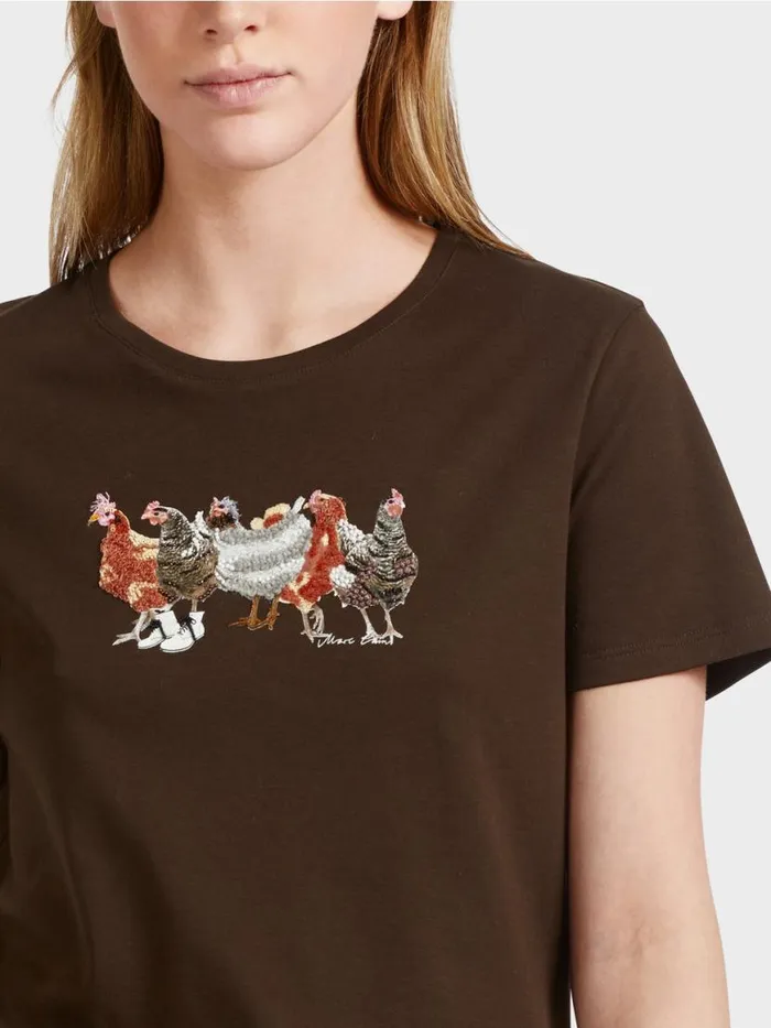 Damen Marc Cain Shirts and Tops TShirt Mit HhnerApplikation Dark Wood