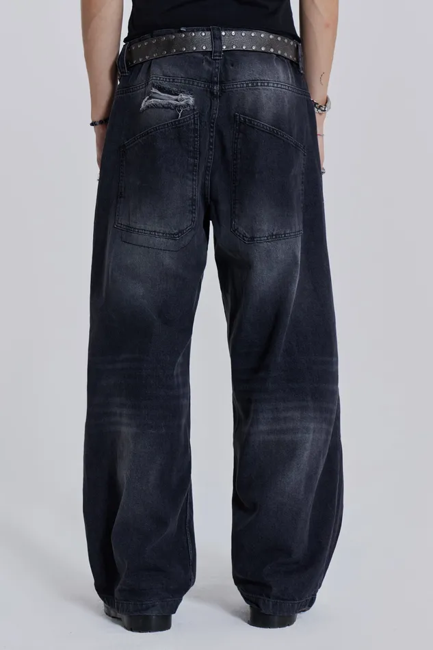 Denim Shop Washed Black Busted Colossus Baggy Jeans Jaded London Men