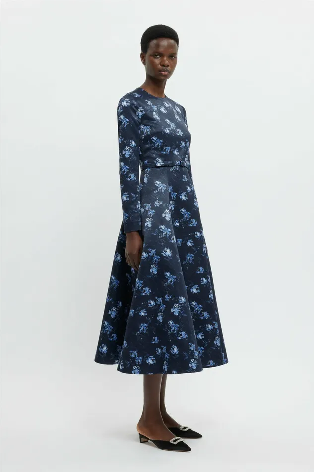 Dresses Emilia Wickstead Women Capucine Dress In Ditsy Rose On Navy Taffeta Faille Dresses Emilia Wickstead Women Capucine Dress In Ditsy Rose On Navy Taffeta Faille