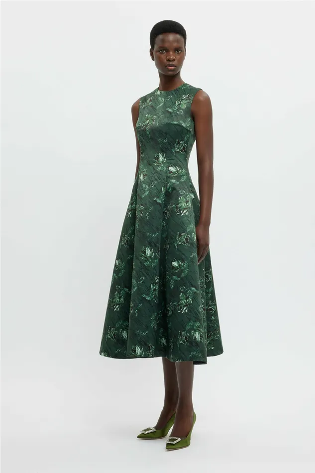 Dresses Mara Dress In Green Roses On Marble Print Taffeta Faille Emilia Wickstead Women Dresses Mara Dress In Green Roses On Marble Print Taffeta Faille Emilia Wickstead Women