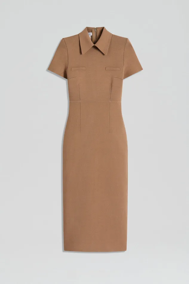 Dresses Scanlan Theodore Women CREPE KNIT COLLAR DRESS CAMEL Dresses Scanlan Theodore Women CREPE KNIT COLLAR DRESS CAMEL