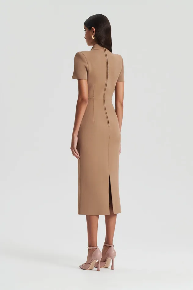 Dresses Scanlan Theodore Women CREPE KNIT COLLAR DRESS CAMEL Dresses Scanlan Theodore Women CREPE KNIT COLLAR DRESS CAMEL