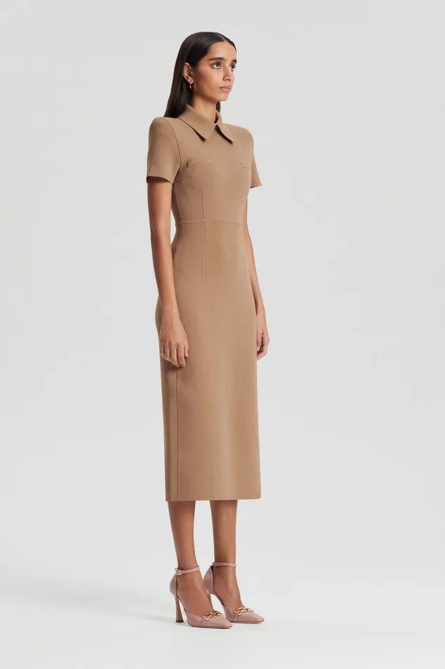 Dresses Scanlan Theodore Women CREPE KNIT COLLAR DRESS CAMEL Dresses Scanlan Theodore Women CREPE KNIT COLLAR DRESS CAMEL