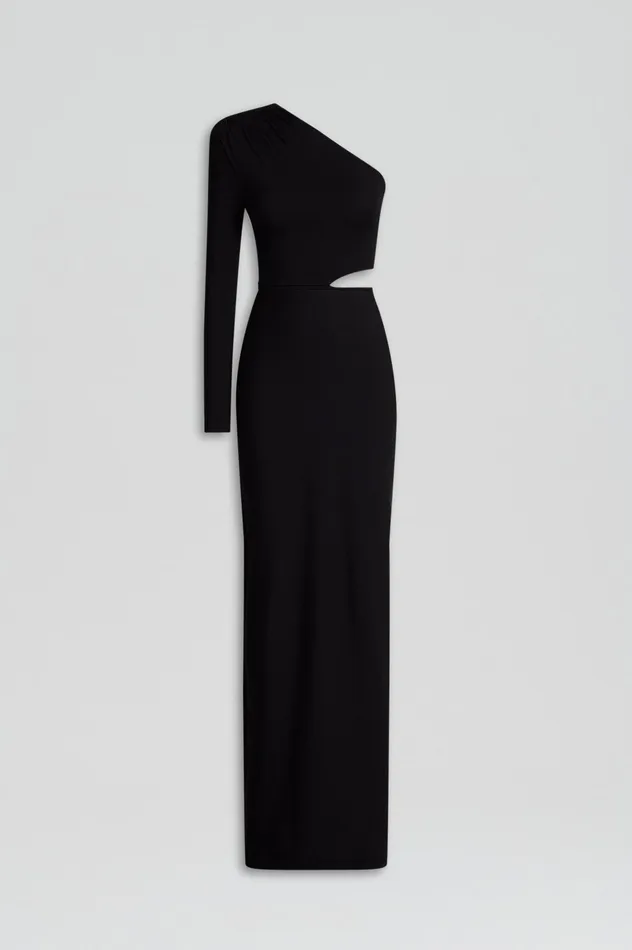 Dresses Scanlan Theodore Women CREPE KNIT ONE SHOULDER GOWN BLACK Dresses Scanlan Theodore Women CREPE KNIT ONE SHOULDER GOWN BLACK