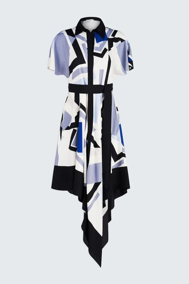 Dresses Women Halston Hadley Dress In Crepe De Chine Geometric Print Dresses Women Halston Hadley Dress In Crepe De Chine Geometric Print