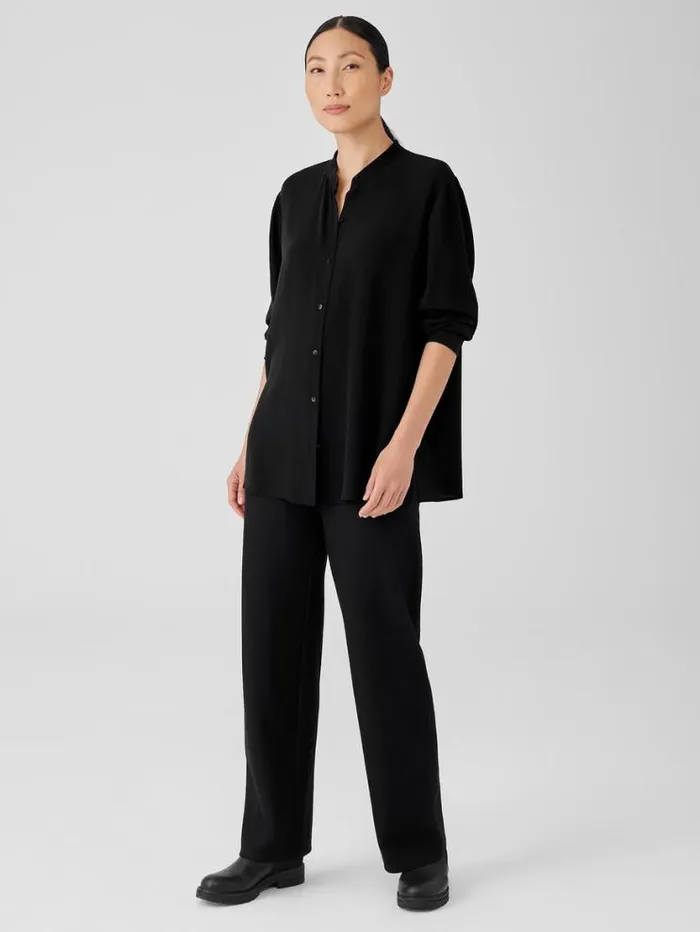 Eileen Fisher Tops and Tees Silk Georgette Crepe Mandarin Collar Shirt Black 8211 Shop
