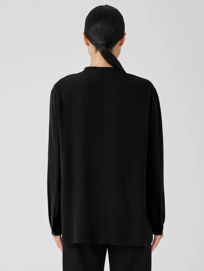 Eileen Fisher Tops and Tees Silk Georgette Crepe Mandarin Collar Shirt Black 8211 Shop