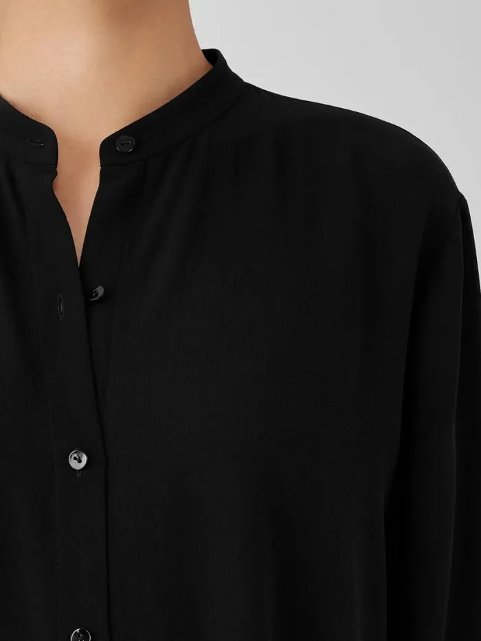 Eileen Fisher Tops and Tees Silk Georgette Crepe Mandarin Collar Shirt Black 8211 Shop