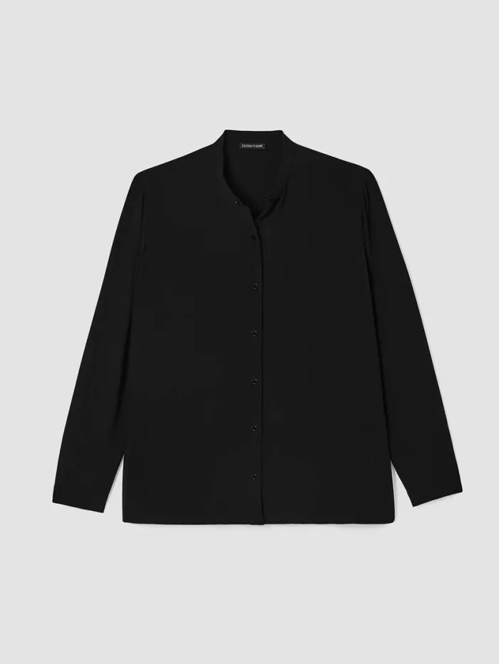 Eileen Fisher Tops and Tees Silk Georgette Crepe Mandarin Collar Shirt Black 8211 Shop