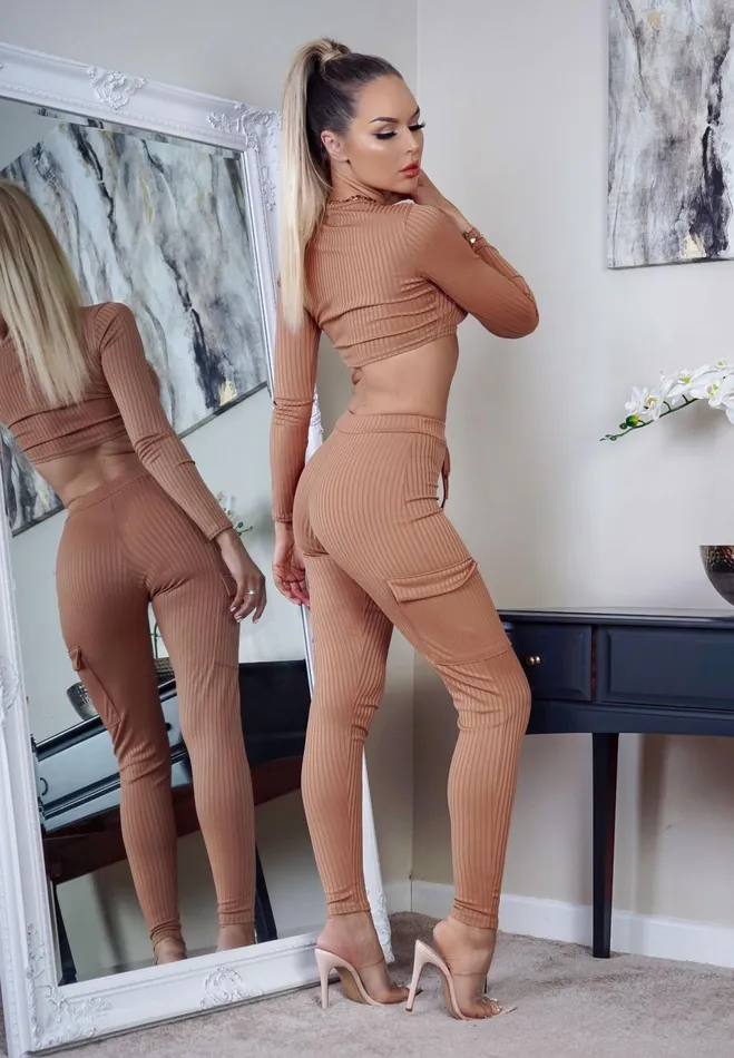 Emery Taupe Ribbed Cropped Top CoOrd Set Women Missfiga LoungewearTracksuits Emery Taupe Ribbed Cropped Top CoOrd Set Women Missfiga LoungewearTracksuits