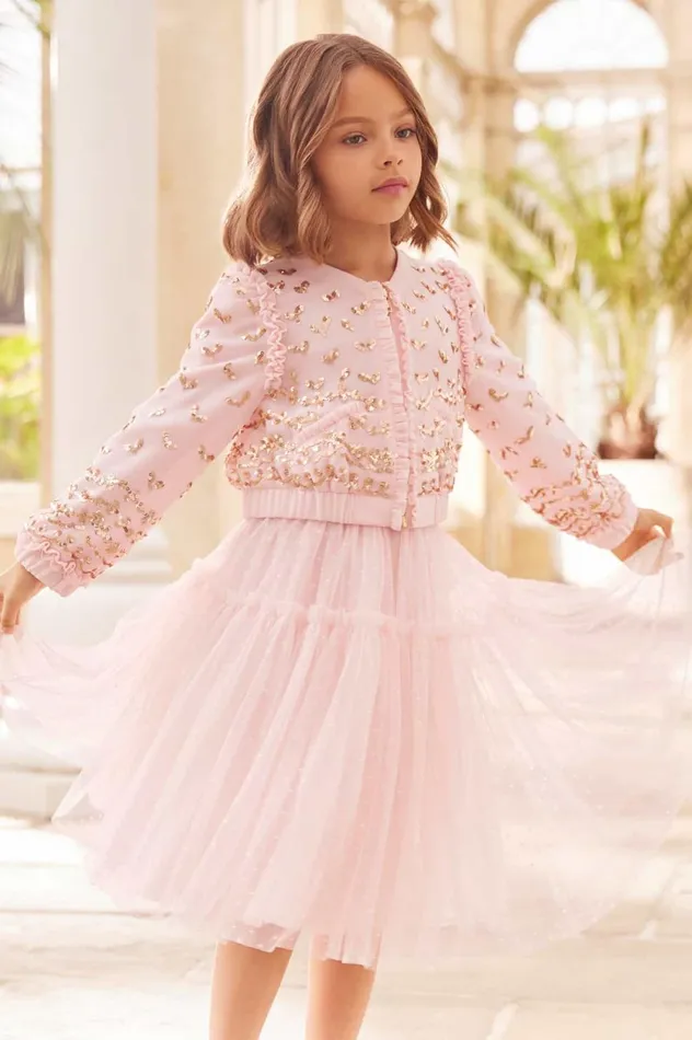 Emily Lace Georgette Bomber Jacket Pink Kids Needle and Thread Kids Daywear