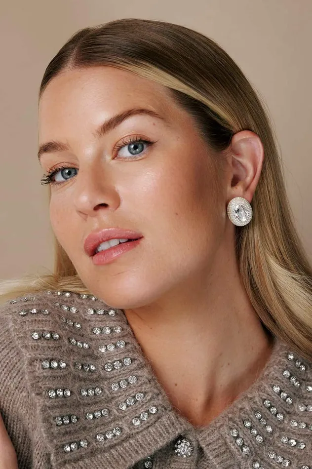 Forever Crystal Stud Earrings Silver Women Needle and Thread Wedding Wardrobe