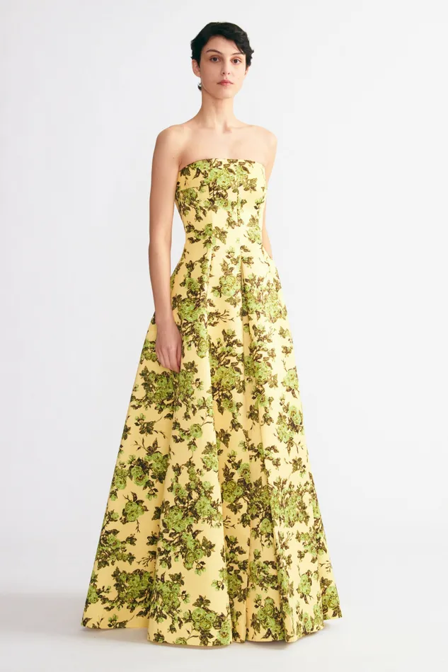 Gowns Ragna Gown Green Rose Floral Print Taffeta Faille 8211 Emilia Wickstead Women