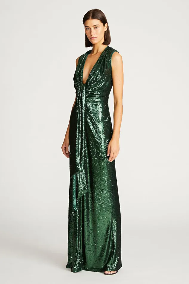 Gowns Women Halston Magdalena Gown In Sequin Bottle Green