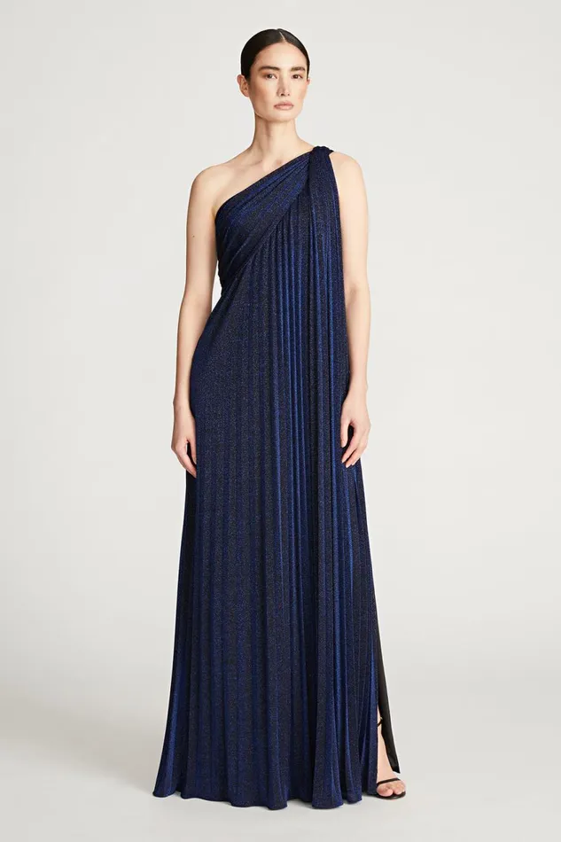 Gowns Women Halston Priya Knit Pleated Gown Navy