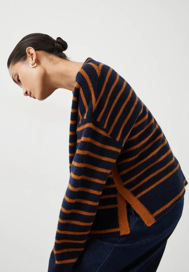 Hush Jumpers and Cardigans Women Casey Striped Wool Blend Jumper Midnight Navyginger Hush Jumpers and Cardigans Women Casey Striped Wool Blend Jumper Midnight Navyginger