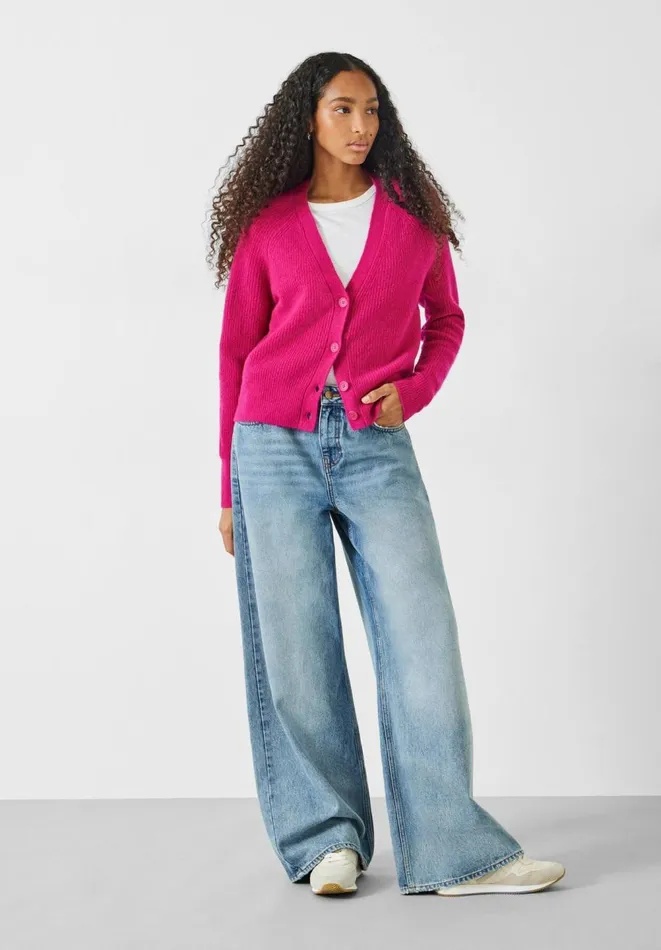 Hush Jumpers and Cardigans Women Riva Ribbed Cardigan Magenta Hush Jumpers and Cardigans Women Riva Ribbed Cardigan Magenta