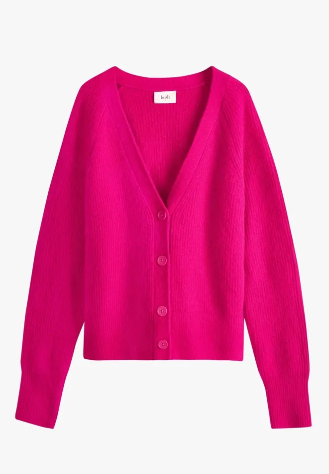 Hush Jumpers and Cardigans Women Riva Ribbed Cardigan Magenta Hush Jumpers and Cardigans Women Riva Ribbed Cardigan Magenta