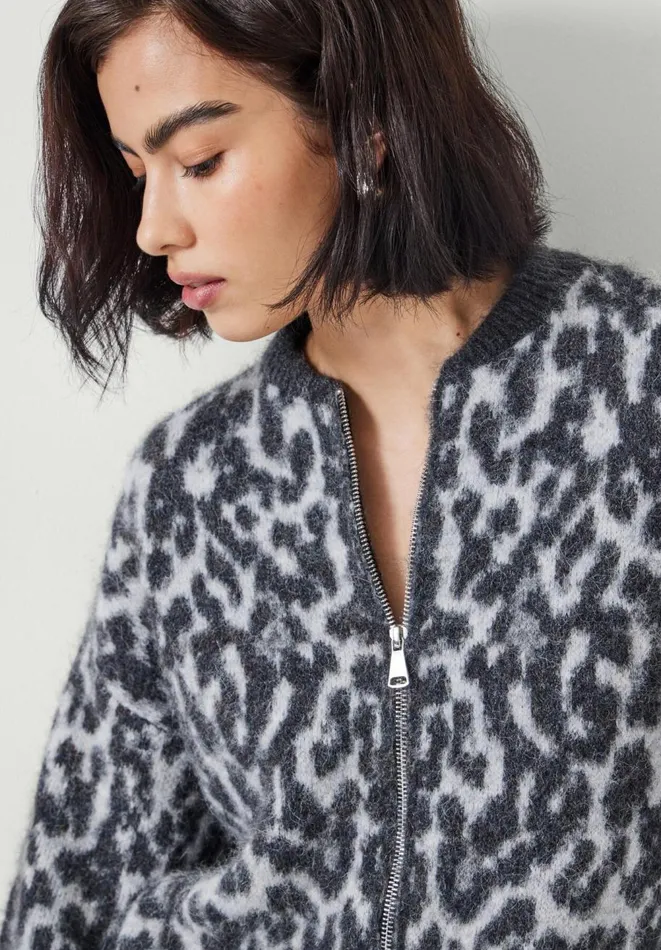 Hush Jumpers and Cardigans Women Susie Brushed Animal Bomber Jacket Grey Mix