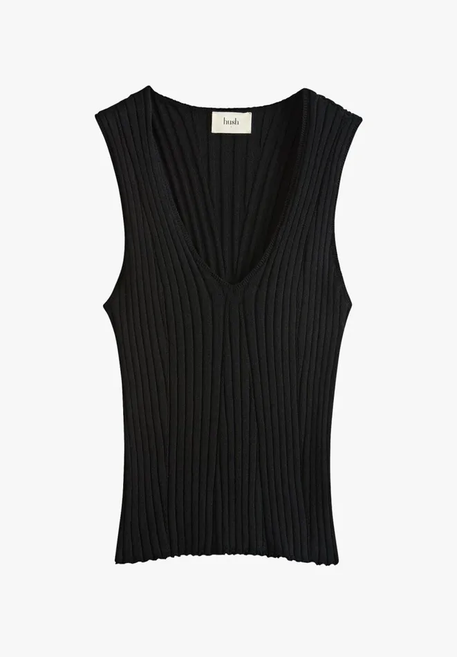 Hush Tops and Tshirts Women Suri Knitted Rib Vest Top Black Hush Tops and Tshirts Women Suri Knitted Rib Vest Top Black
