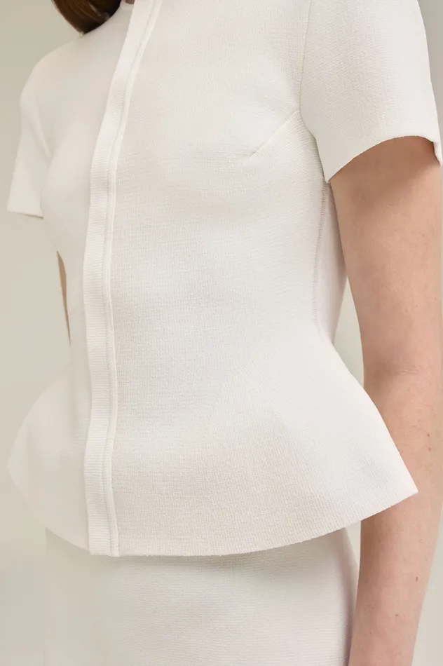 Jackets Scanlan Theodore Women CREPE KNIT SHORT SLEEVE PEPLUM JACKET WHITE Jackets Scanlan Theodore Women CREPE KNIT SHORT SLEEVE PEPLUM JACKET WHITE