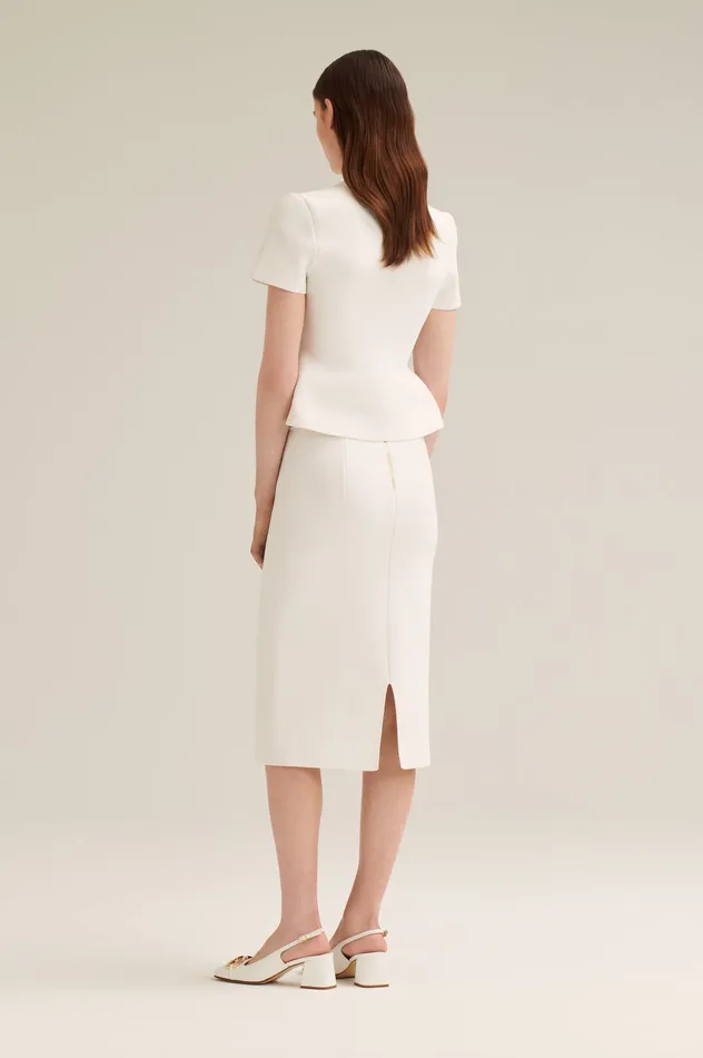 Jackets Scanlan Theodore Women CREPE KNIT SHORT SLEEVE PEPLUM JACKET WHITE Jackets Scanlan Theodore Women CREPE KNIT SHORT SLEEVE PEPLUM JACKET WHITE