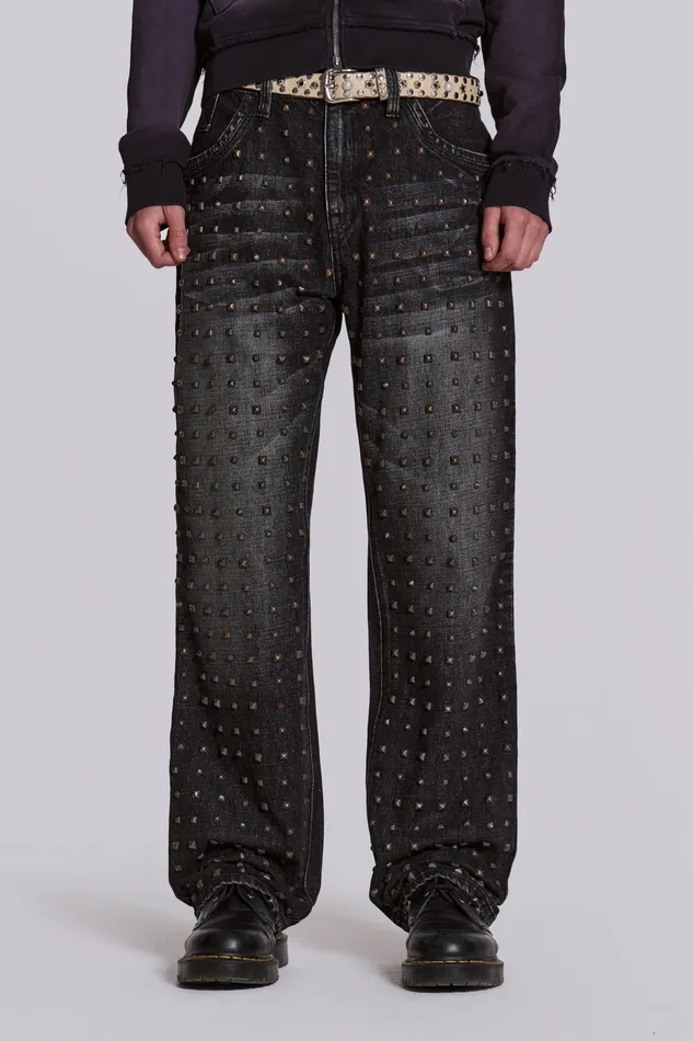 Jaded London Denim Men Shop Washed Black Stud Scott Jean