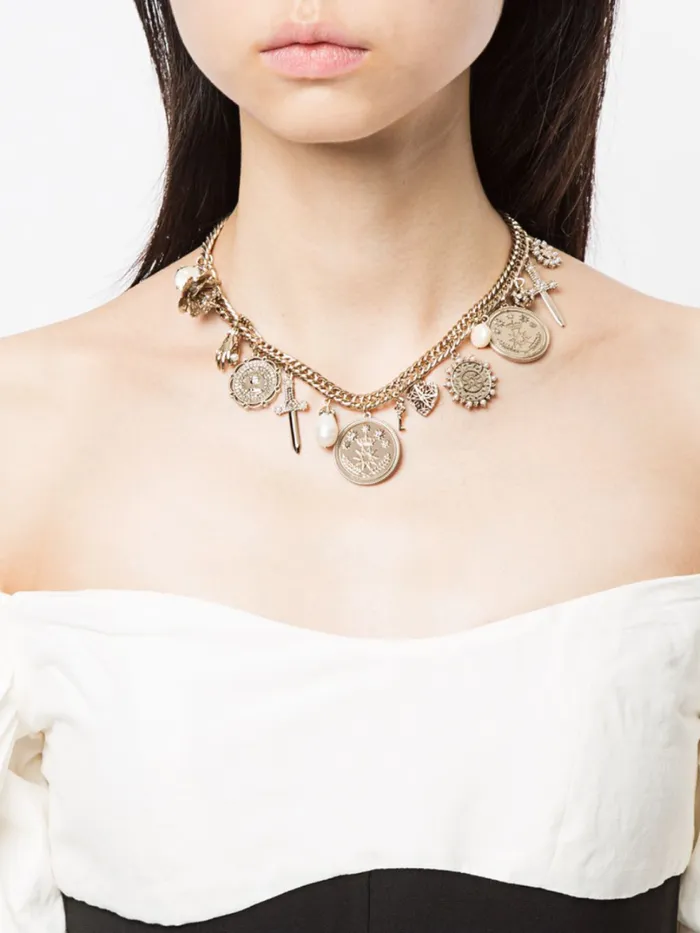 Jewelry Marchesa Necklaces Charm Front Statement Necklace Gold