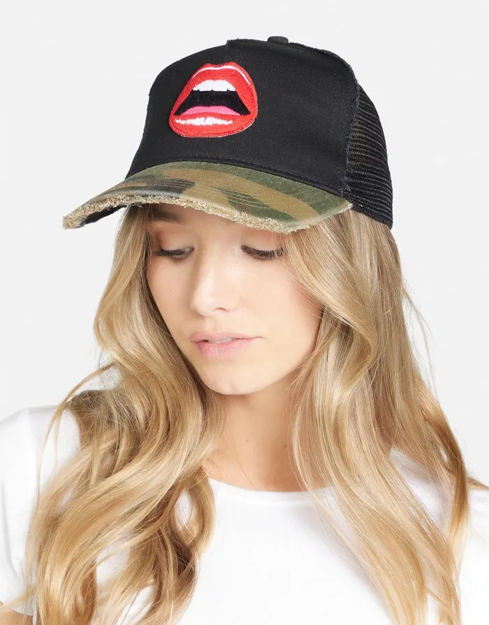 Jilly Red Open Lip Black Camo Women039s Lauren Moshi Hats