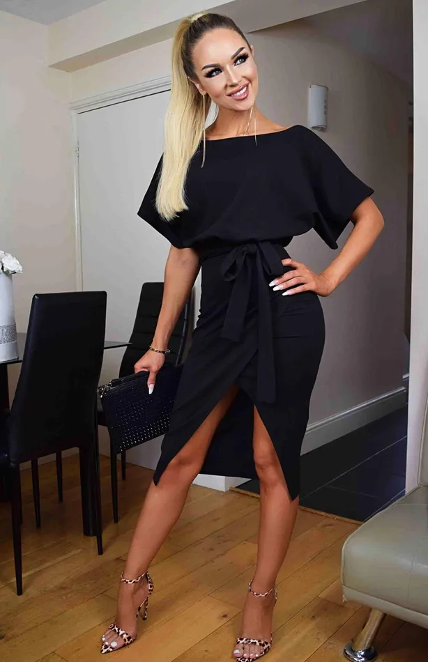 Judith Black Wrap Front Batwing Dress Women Missfiga Midi Dresses Judith Black Wrap Front Batwing Dress Women Missfiga Midi Dresses