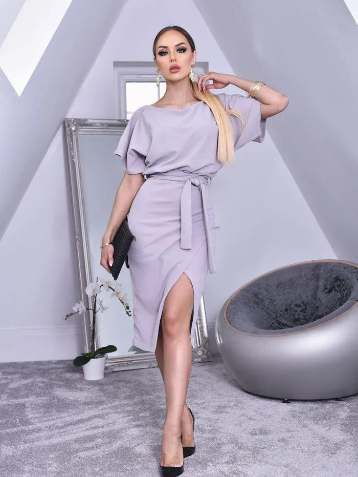 Judith Grey Wrap Front Batwing Dress Women Missfiga Wrap Dresses