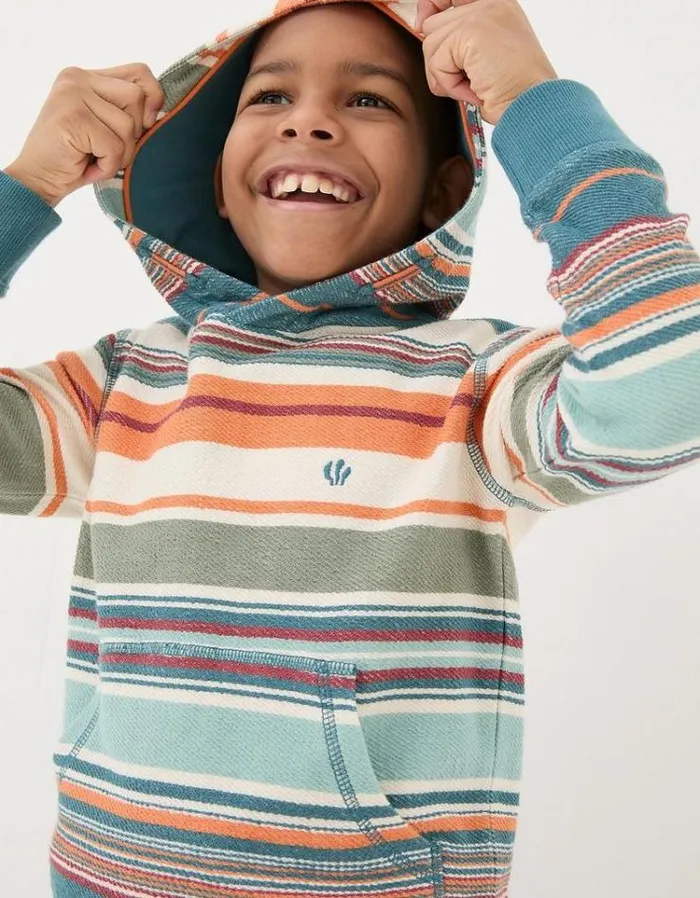 Kids FatFace Mini Me Outfits Trescowe Stripe Popover Hoodie Multi