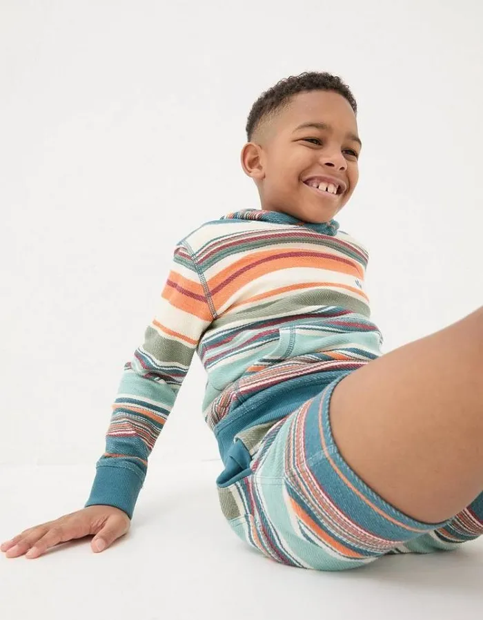 Kids FatFace Mini Me Outfits Trescowe Stripe Popover Hoodie Multi