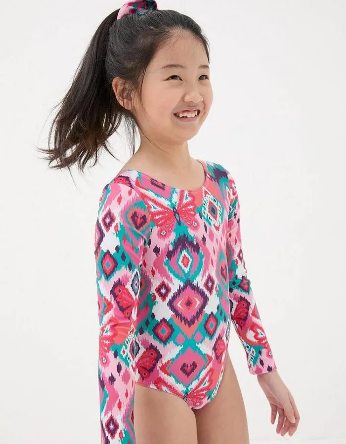 Kids FatFace Swimwear Butterfly Long Sleeve Swimsuit Multi