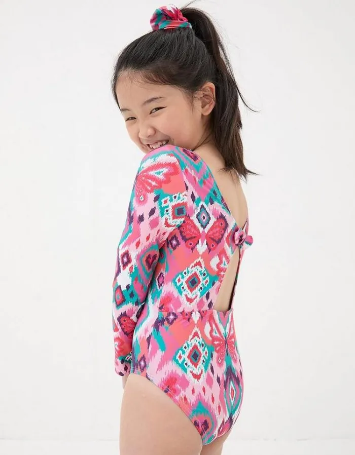 Kids FatFace Swimwear Butterfly Long Sleeve Swimsuit Multi