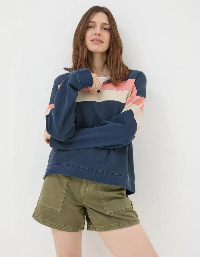 KidsWomenMen FatFace Mini Me Outfits Relaxed Airlie Color Block Sweatshirt Navy