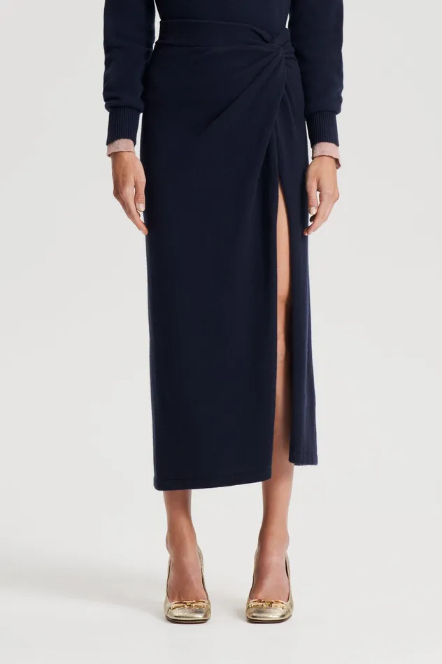 Knitwear Women CASHMERE SARONG SKIRT NAVY Scanlan Theodore Knitwear Women CASHMERE SARONG SKIRT NAVY Scanlan Theodore