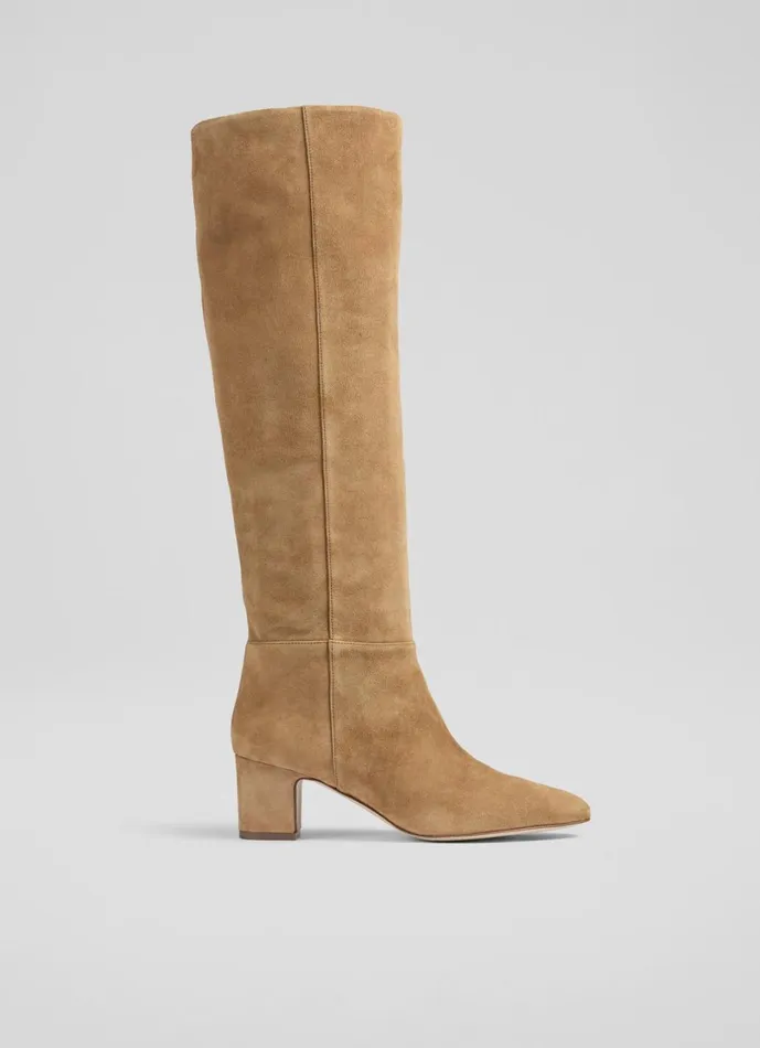 LKBennett Boots Women Alessia Caramel Slouch Low Block Knee Boot