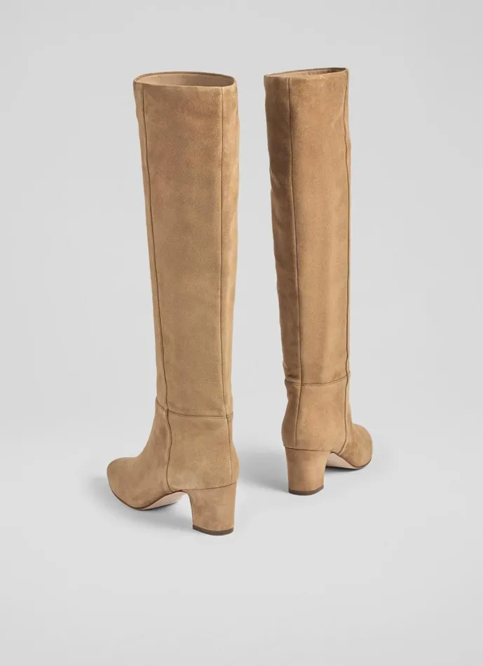 LKBennett Boots Women Alessia Caramel Slouch Low Block Knee Boot LKBennett Boots Women Alessia Caramel Slouch Low Block Knee Boot