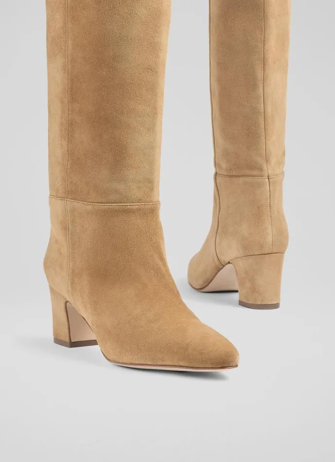 LKBennett Boots Women Alessia Caramel Slouch Low Block Knee Boot LKBennett Boots Women Alessia Caramel Slouch Low Block Knee Boot