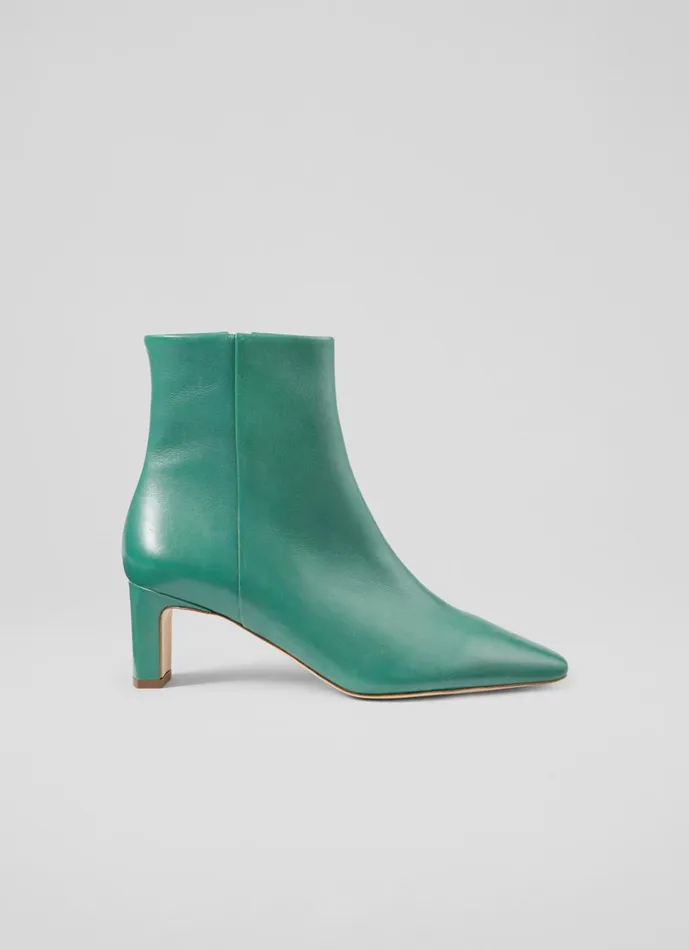 LKBennett Boots Women Margaux Jade Leather Blunt Toe Boots