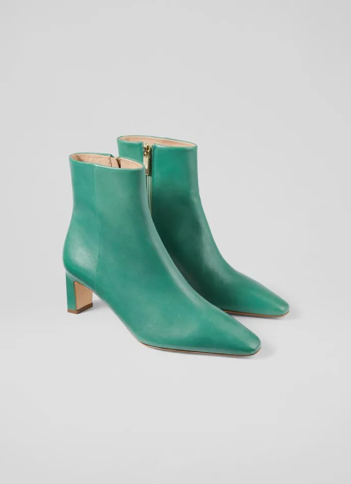 LKBennett Boots Women Margaux Jade Leather Blunt Toe Boots LKBennett Boots Women Margaux Jade Leather Blunt Toe Boots