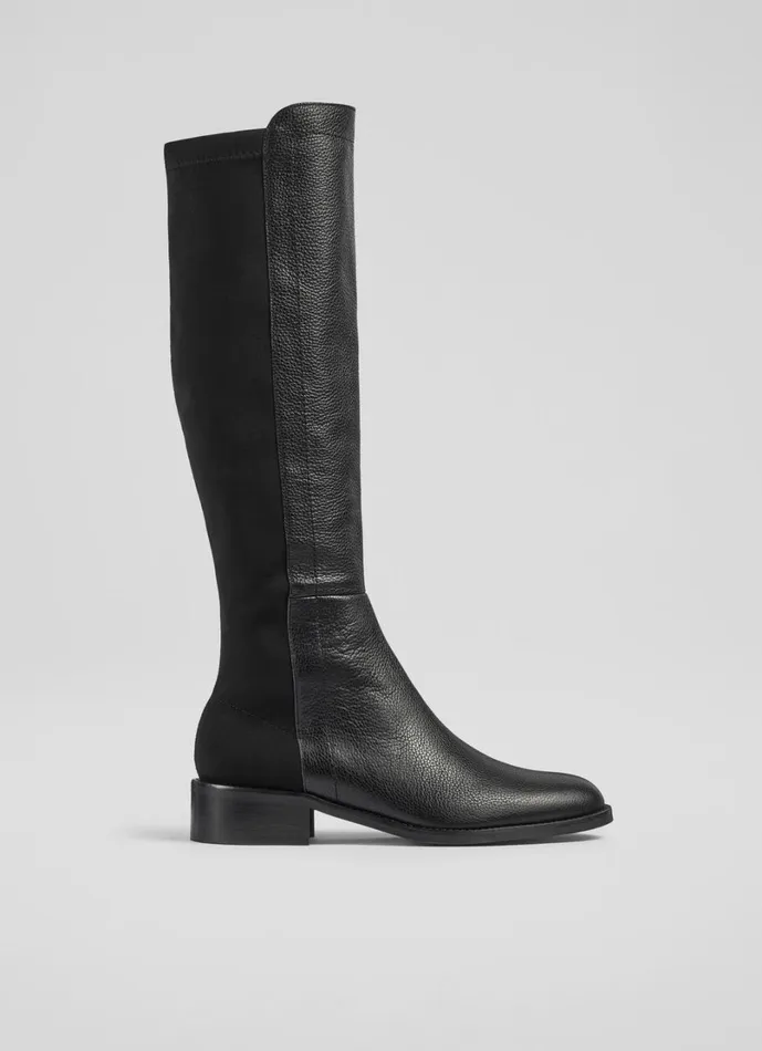LKBennett Boots Women Tallis Black Half And Half Stretch Knee Boot