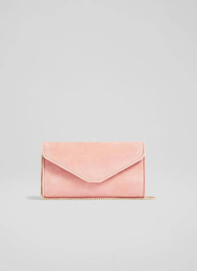 LKBennett Clutch Bags Women Dominica Clay Pink Suede Clutch Bag