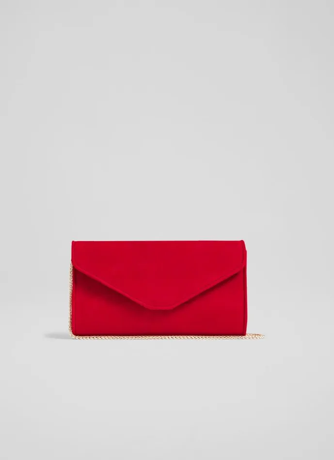 LKBennett Clutch Bags Women Dominica Red Suede Clutch Bag