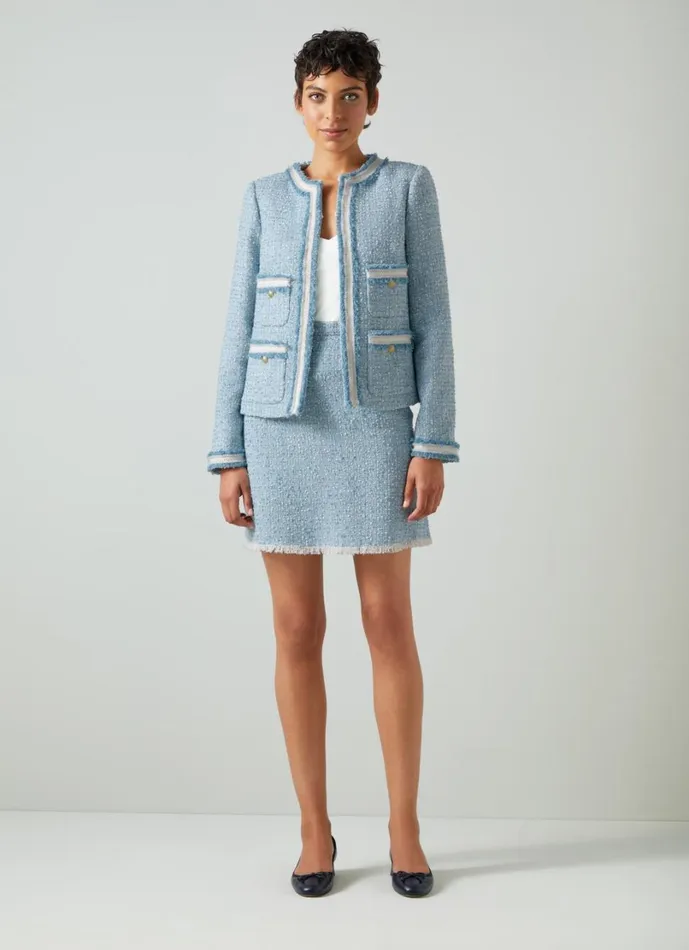 LKBennett Coats and Jackets Women Charlie Blue Tweed Trim Jacket LKBennett Coats and Jackets Women Charlie Blue Tweed Trim Jacket