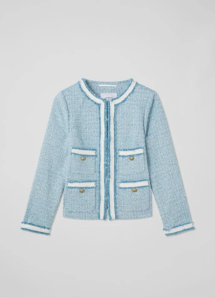 LKBennett Coats and Jackets Women Charlie Blue Tweed Trim Jacket LKBennett Coats and Jackets Women Charlie Blue Tweed Trim Jacket