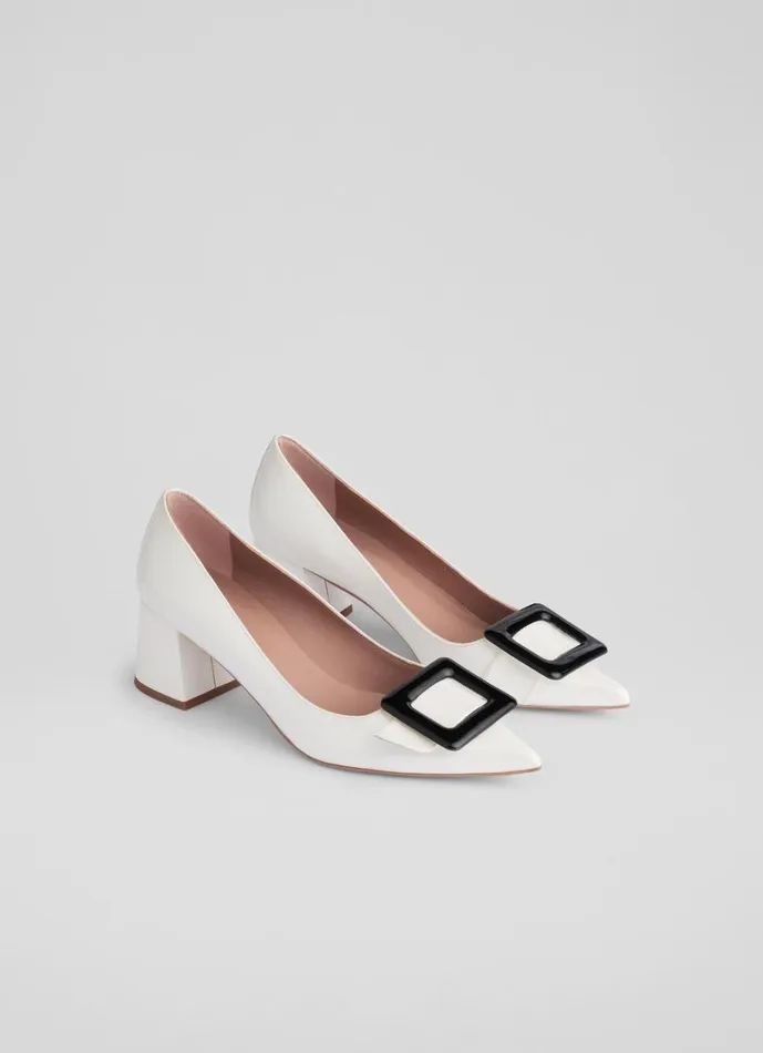 LKBennett Court Shoes Women Tia White And Black Leather Covered Buckle Courts LKBennett Court Shoes Women Tia White And Black Leather Covered Buckle Courts
