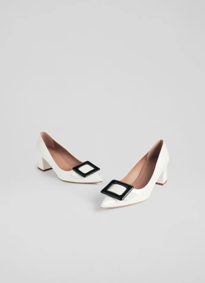 LKBennett Court Shoes Women Tia White And Black Leather Covered Buckle Courts LKBennett Court Shoes Women Tia White And Black Leather Covered Buckle Courts