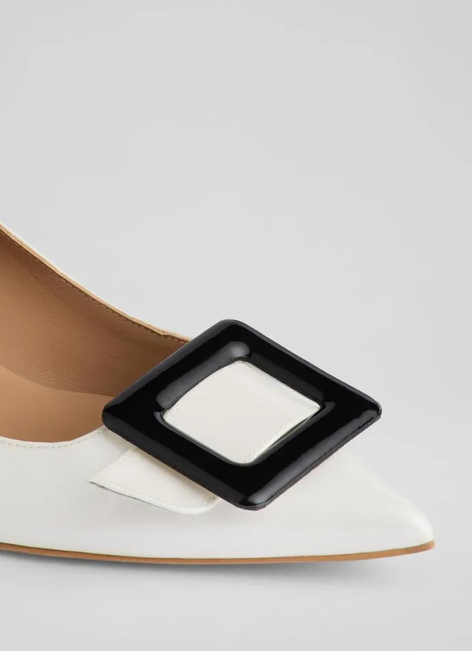 LKBennett Court Shoes Women Tia White And Black Leather Covered Buckle Courts LKBennett Court Shoes Women Tia White And Black Leather Covered Buckle Courts